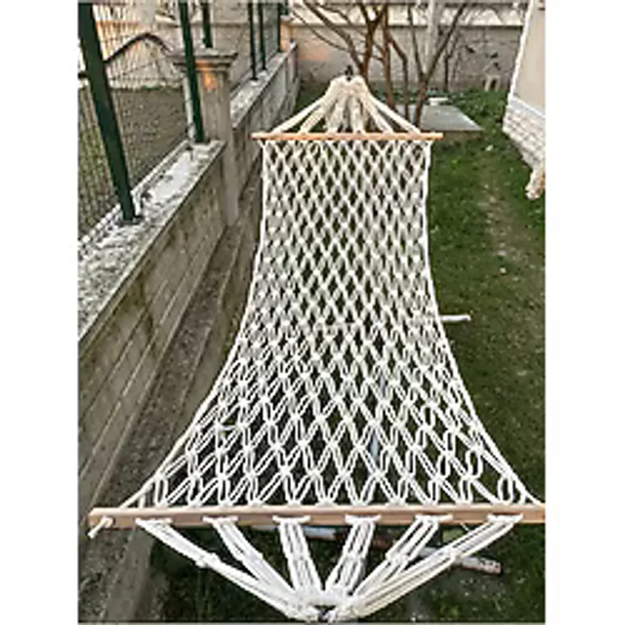 Tek Kişilik Çift Örgülü Makrome Pamuk Hamak Salıncak 95x220 Cm Beyaz