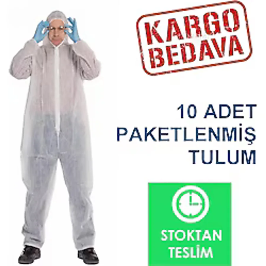 Tek Kullanımlık Fermuarlı ve Başlıklı Koruyucu Tulum 30 G 10 Adet Beyaz