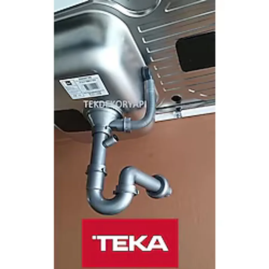 Teka Tekdekor Krom Materyalli Büyük Giderli Taşmalı Evye Sifonu Yuvarlak Tezgah Tipi
