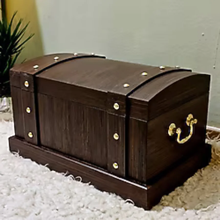 Tekir Store Ahşap Ceviz Eskitme Gold Kulplu Söz Nişan Düğün Hediye Çeyiz Sandığı 24x37 cm Saklama Kutusu