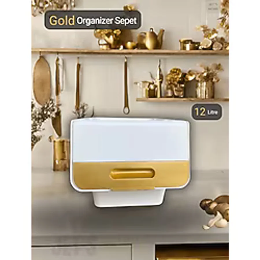 Tekli Beyaz-Gold Tekerlekli Patateslik Soğanlık Oyuncak Kutusu Patates Soğan Sepeti Sebzelik 12 Lt