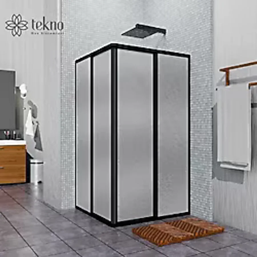 Teknoduş Siyah Kare Plastik Mika Duşakabin 90x90 H:180 Siyah