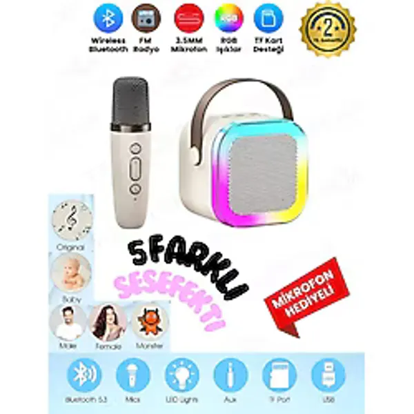 Teknoloji Gelsin K12 Kablosuz Bluetooth Hoparlör Karaoke Mikrofon 5 Ses Efektli Rgb Hd Stereo ?es Usb/Sd/FM