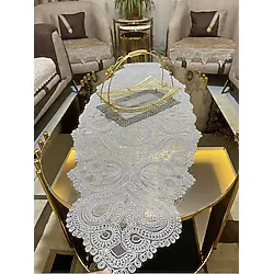 Tekstilsa Lüks Runner Salon Oda Sehpa Masa Örtüsü Fransız Güpürlü Çeyizlik(GRİ)1 Adet Yeni Runner (133X45CM)
