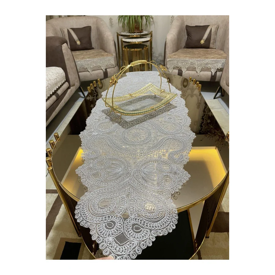 Tekstilsa Lüks Runner Salon Oda Sehpa Masa Örtüsü Fransız Güpürlü Çeyizlik(GRİ)1 Adet Yeni Runner (133X45CM)