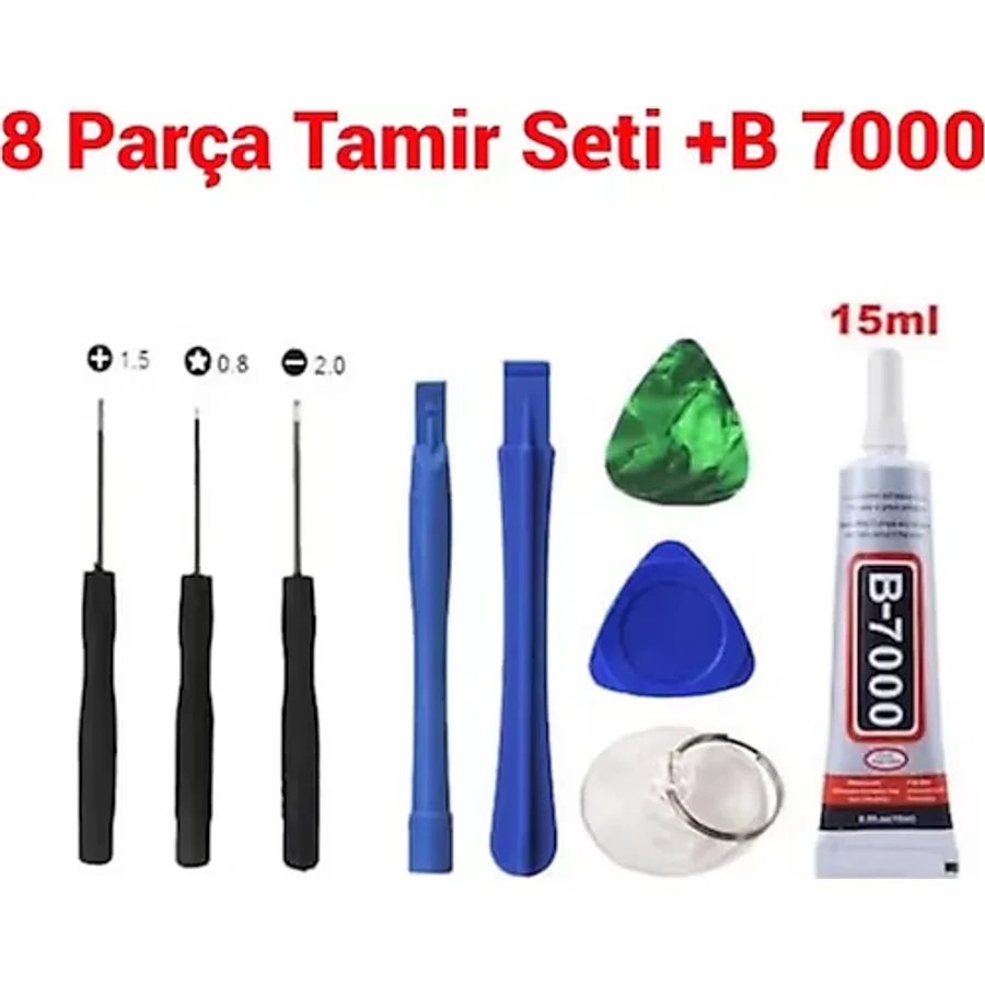 Telefon Ekran Açma Seti Tamir Kiti 8 Parça Sökme Takımı+B7000 (432042630)