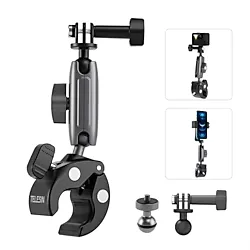 TELESIN Motosiklet Gidonu Bisiklet Montaj Kelepçeleri için GoPro Hero 13 12 11 10 9 DJI OSMO Action 5 Pro 4 3 Insta360,360° Çift Top Başlı Kelepçe Tutucu 1/4-20 mm Kamera ve Telefon için Adaptör