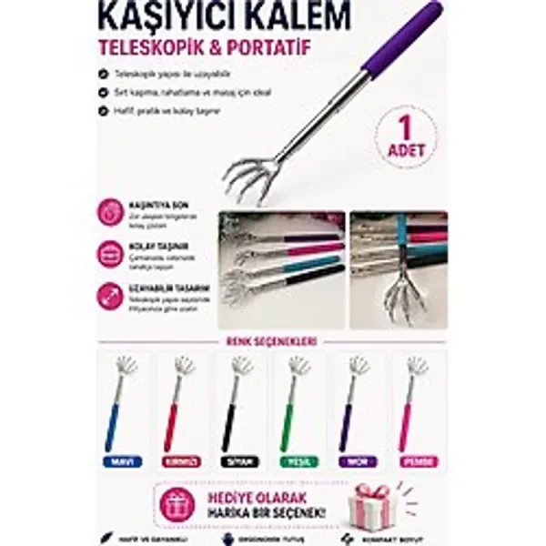 Teleskopik Sırt Kaşıyıcı 4 Kademeli- 4 Renkli Metal Sırt Kaşıma Aleti Sırt Masaj Aleti Kaşıyıcı Alet