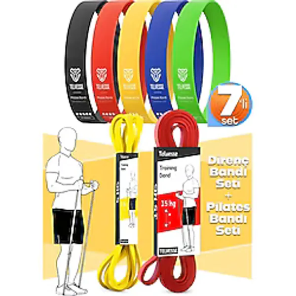 Telvesse 7li MEGA SET 5+15 KG + 5Li Pilates Direnç Bandı Barfiks Lastiği Loop Band Pembe Ton