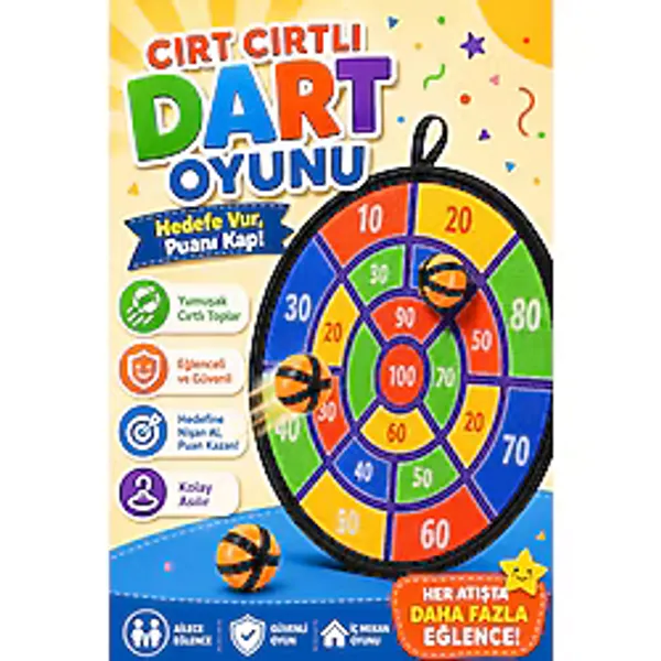 Telvesse Cırt Cırtlı Dart Oyunu Seti Eğlenceli Hedef Tahtası 3 Toplu Dart Atış Oyunu Seti 36cm HED709