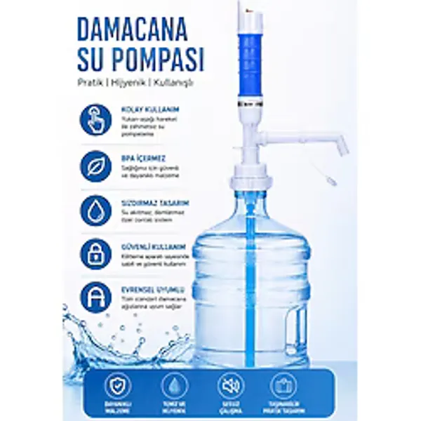 Telvesse Pilli Damacana Su Pompası Otomatik Bpa Içermeyen D Tip Pille Çalışan Damacana Pompası