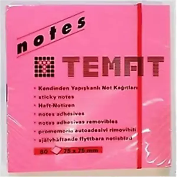 Temat Yapışkanlı Not Kağıdı 75x75 Mm Fosforlu Pembe 80 Yaprak