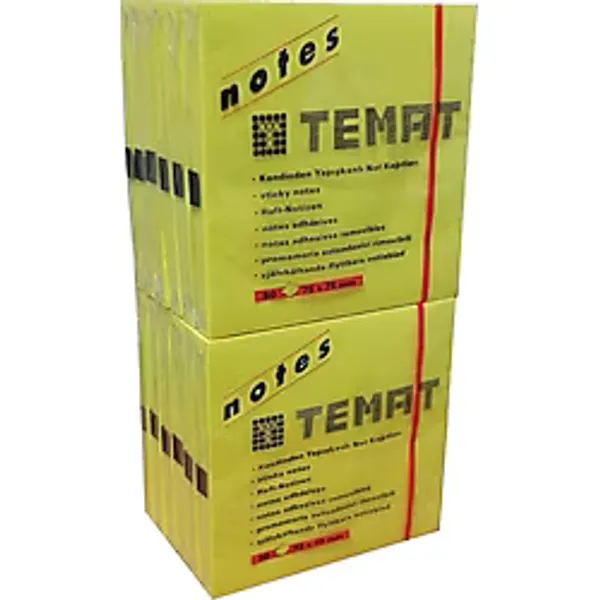 Temat Yapışkanlı Not Kağıdı 75x75 Mm Fosforlu Sarı (12 Li Paket)