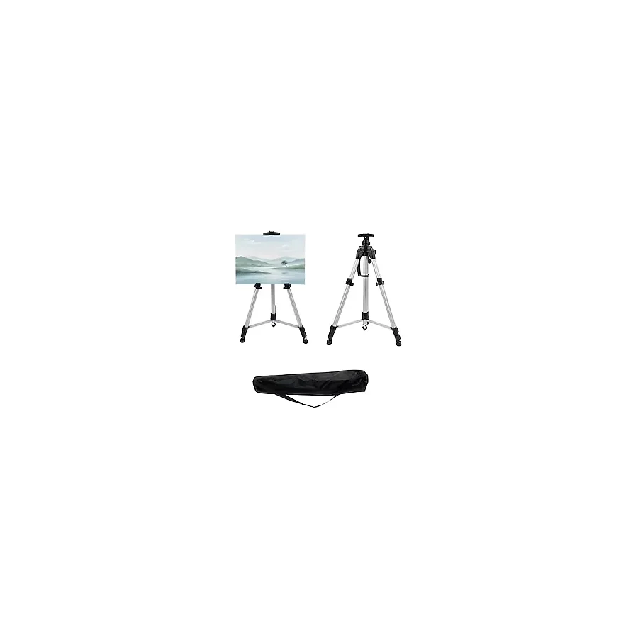 Temel Katlanabilir Alüminyum Tripod Şövale - Kollu Yükseklik Ayarlı, Su Terazili, Pusulalı, Gümüş