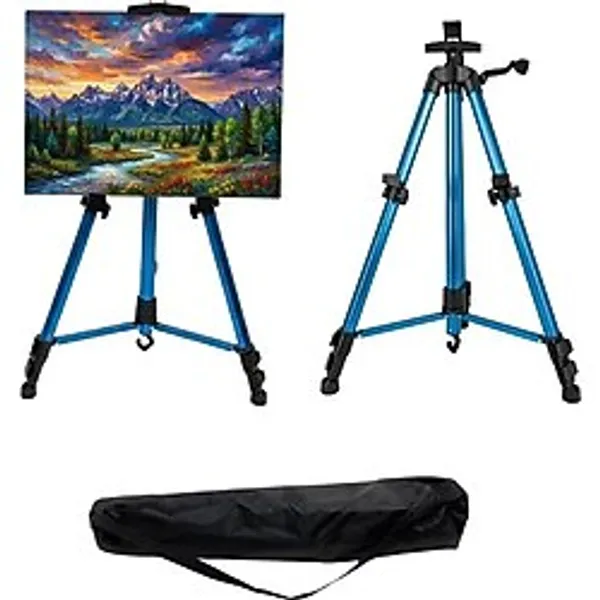 Temel Katlanabilir Alüminyum Tripod Şövale - Kollu Yükseklik Ayarlı, Su Terazili, Mavi