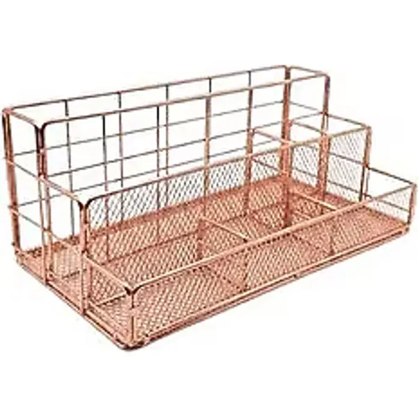 Temel Rose Gold Metal Mesh Masaüstü Organizer Çok Bölmeli 27x14x11 Cm 9515r Pembe