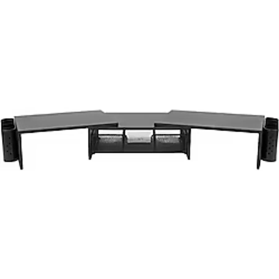 Temel Siyah Çift Monitör Yükseltici Stand Çekmeceli Masaüstü Organizer 9216