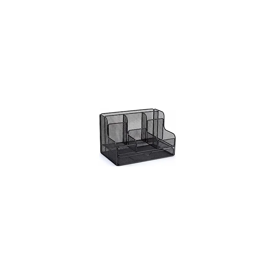 Temel Siyah Metal Mesh Masaüstü Organizer Çekmeceli Çok Bölmeli 25x17x16 cm 9527B