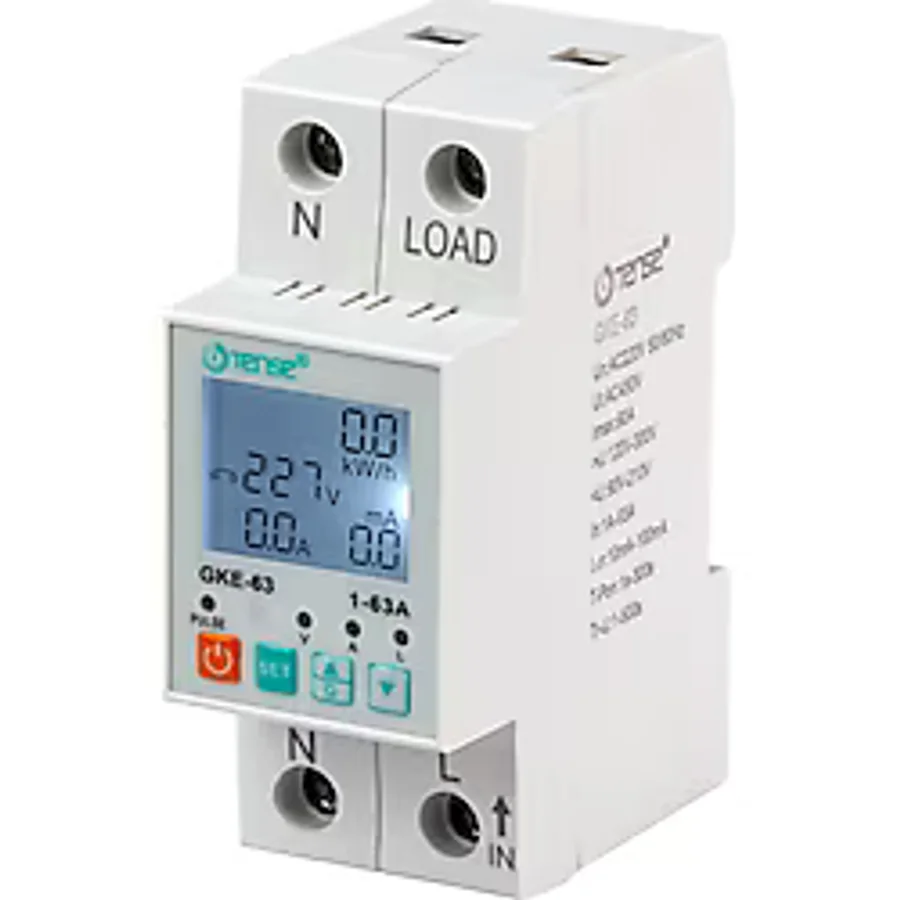 Tense Monofaze Dijital Kaçak Akım Ve Aşırı Gerilim Koruma Kw Ölçüm Rölesi 2P 63A 120V-220V-300V