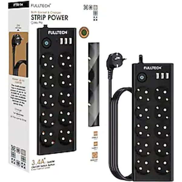 Termal Akım Korumalı, 10'lu Priz Soketi, Isıya Dayanıklı Yapı, 10x Priz, 3x Usb, 1x Type-C Girişi, Çocuk Korumalı Çoğaltıcı, 2 Metre Uzatma Kablosu (16A/3680W)