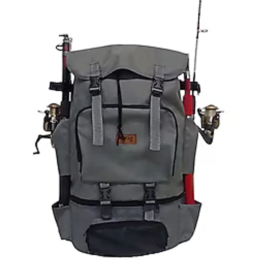 TERMAL ALT BÖLMELİ GRİ BEL BAĞLAMALI,OLTA SABİTLEMELİ KAMP VE BALIKÇI SIRT ÇANTASI EBAT 62-41-22 CM
