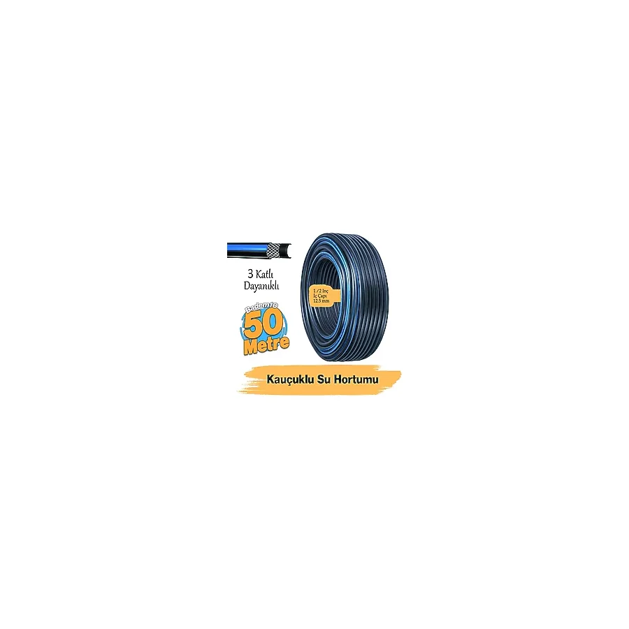 Termo Kauçuklu Bahçe Hortumu 50 Metre Dayanıklı 3 Katlı Sağlam Su Sulama Yıkama Hortum 12.5 Mm 1/2"