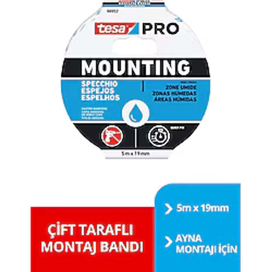 Tesa Çift Taraflı Montaj Bandı - Tesa Pro 66952 Ayna Montaj Bandı, 5m X 19mm