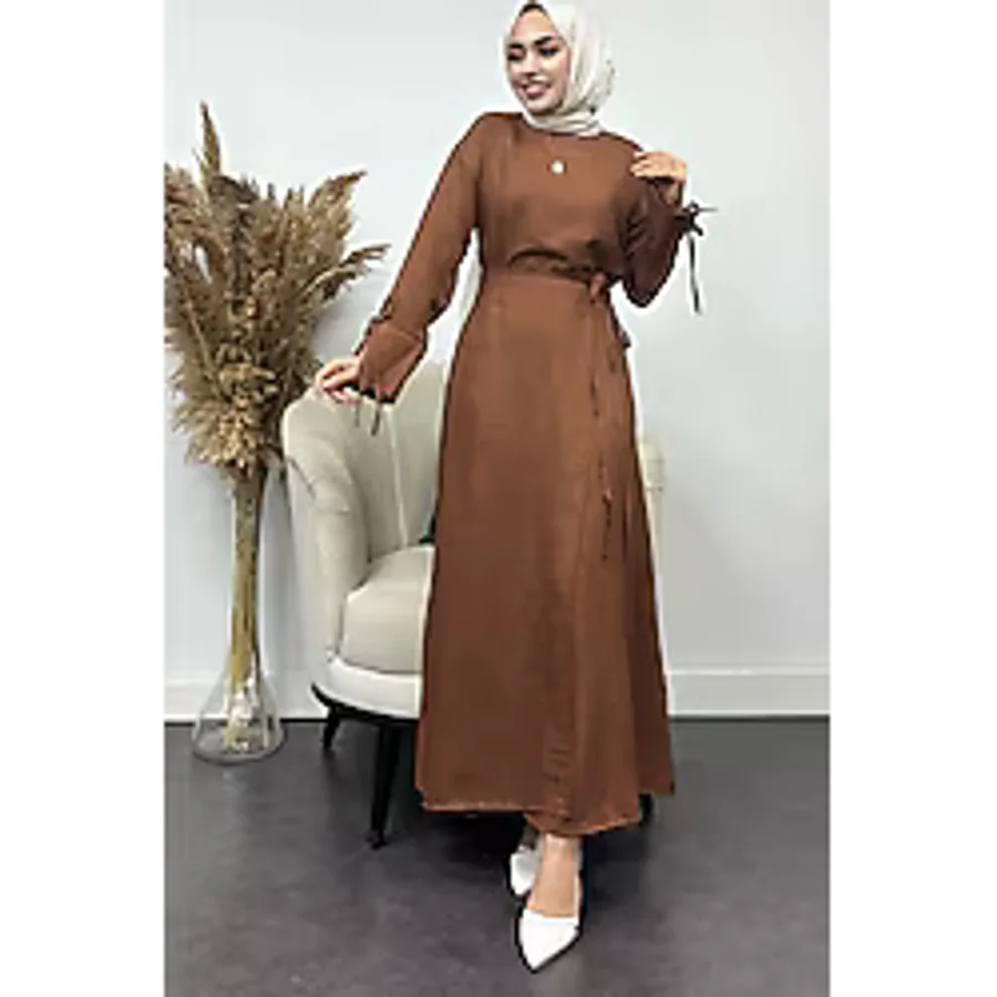 Tesettür Diyarı Kadın Sofya Keten Eteği Bağlamalı Takım