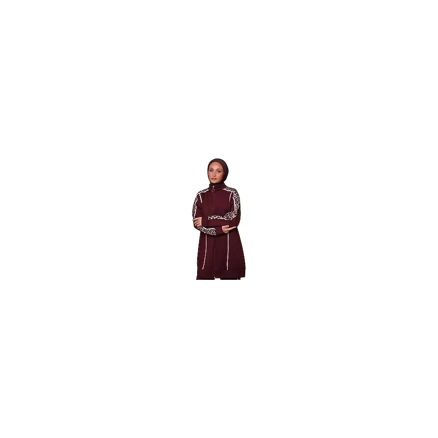 Tesettür Spor Giyim Seti, Leopar Desenli Kadın Eşofman Takımı, 2 Parça Şık Modest Tasarım (Bordo, XL)