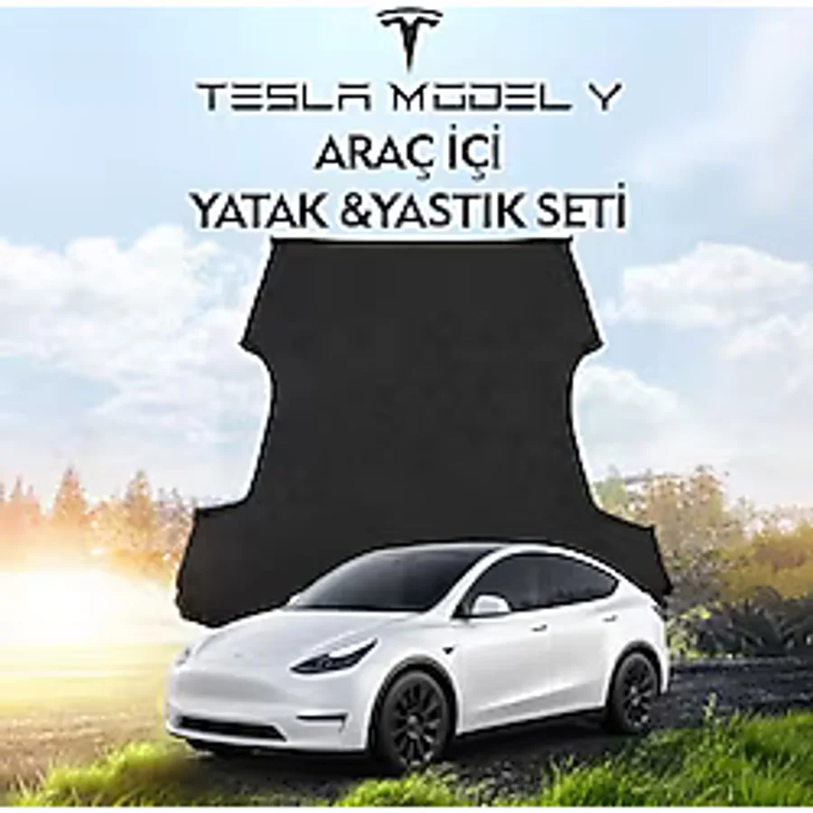 Tesla Model Y Araç İçi Şişme Yatak Ve Yastık Seti Pompa Gri Taşınabilir Arka Koltuk Uyku ve Dinlenme Seyahat ve Kamp Yatağı Konforlu Siyah