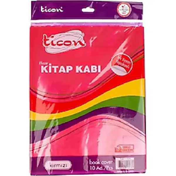 Tetas Kırtasiye Ticon Hazır Kaplık Yapışkanlı Kitap Kırmızı 10'lu Paket