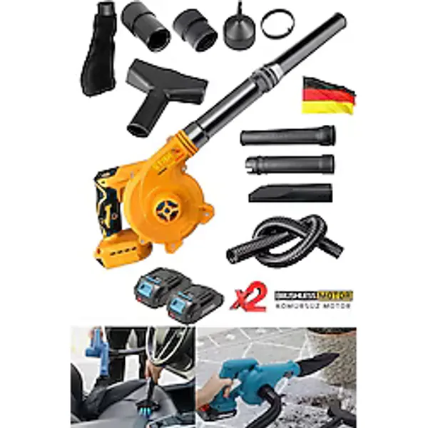 Tetikten Devir Ayarlı x2 Akülü Yaprak Kar Toz Üfleme Temizleme Araç İçi Temizleme Makinesi 40V 10AH