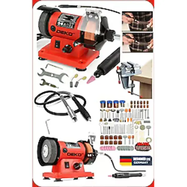 Tezgah Tipi Taşlama Parlatma Cilalama Gravür Hobi Taş Motoru + Mengene + 105 Parça Hobi Set + Hortum