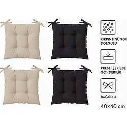 TEZKOTEKSTİL Kombin Pofidik Kare Sandalye Minderi 40 X 40 Cm Siyah-bej 4'lü