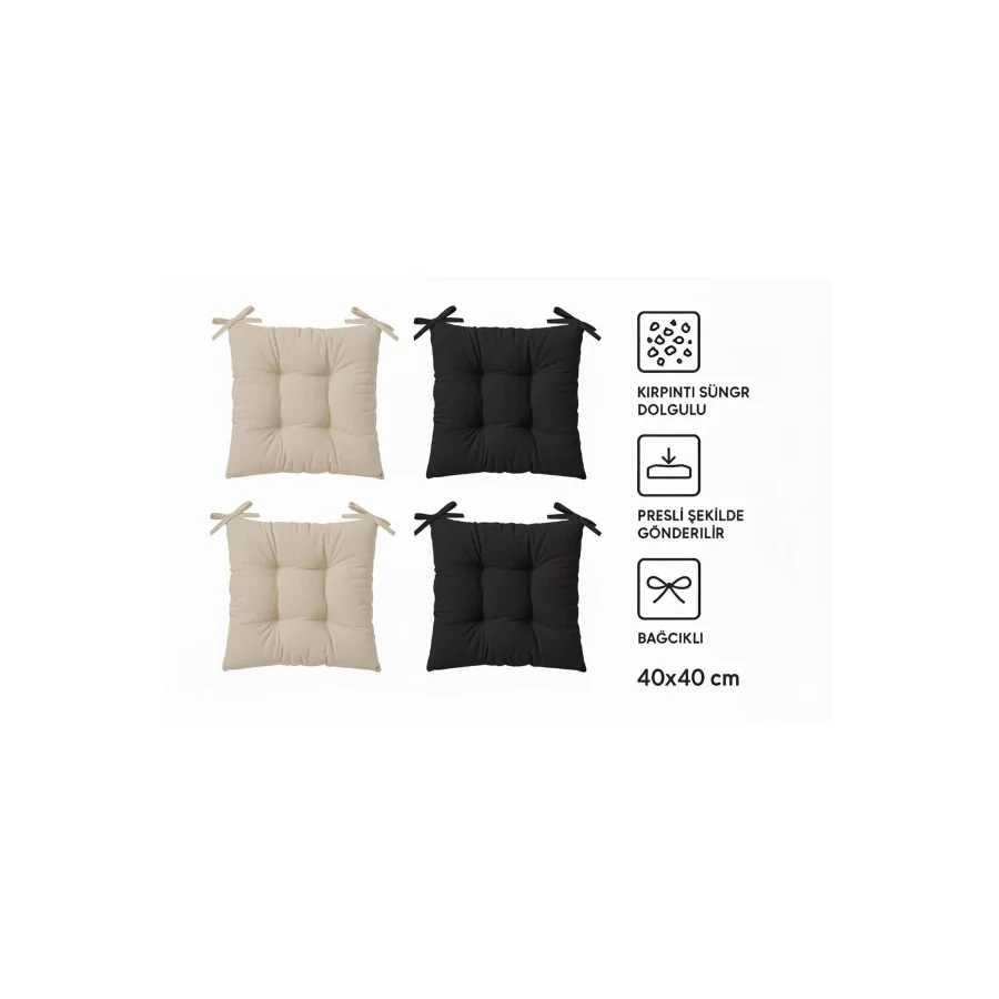 TEZKOTEKSTİL Kombin Pofidik Kare Sandalye Minderi 40 X 40 Cm Siyah-bej 4'lü