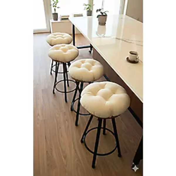 TEZKOTEKSTİL Yuvarlak Sandalye Tabure Minderi Bağlama İpli Astarlı & Punteriz Dikişli 40cm (1 ADET MİNDER)
