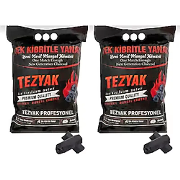 Tezyak Profesyonel Tek Kibritle Yanan Yeni Nesil Mangal Kömürü (2 kg x 2 Paket) 4 kg - Siyah - 2 Adet