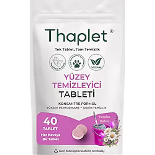 Thaplet Yüzey Temizleyici Tableti 40 Adet Ultra Kullanışlı Konsantre Tablet - Pembe Bahar