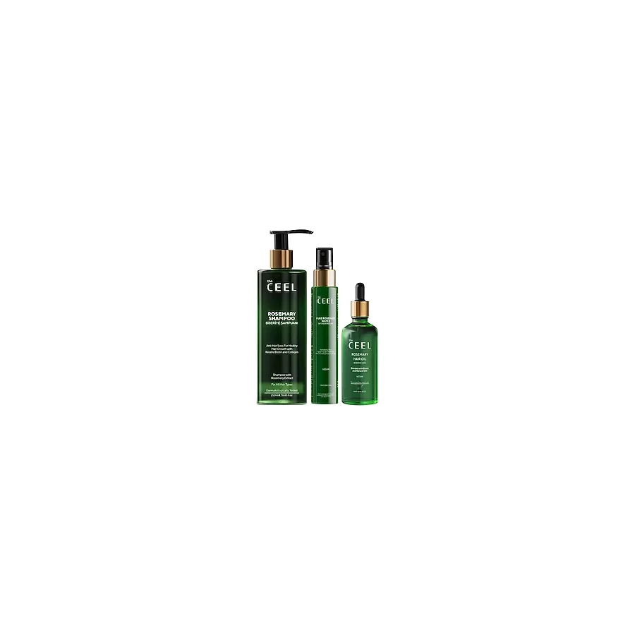 The Ceel Biberiye Saç Bakım Seti - Şampuan 250 ml, Saç Toniği 100 ml ve Saç Yağı 50 ml, Biotin, Keratin ve Vitamin E İçeren Hacim ve Parlaklık Destekleyici Saç Bakım Seti