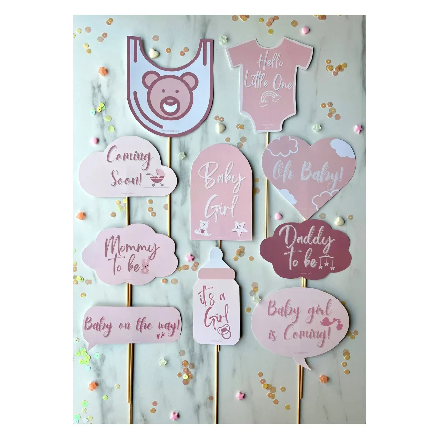 The Istanbul Event Pembe Kız Bebek 10'lu Cinsiyet Partisi Baby Shower Konuşma Balonu Seti-mommy To Be-baby On The Way