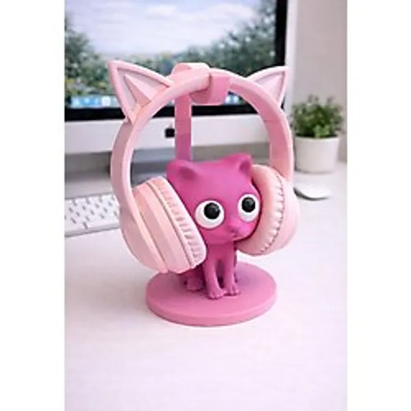 The Plasti Kulaklık Standı Kedi Kulaklık Aksesuarı Kulaklık Tutucu - Pembe