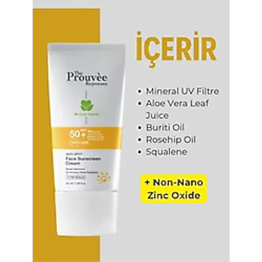 The Prouvee Reponses %100 Doğal 50+SPF Anti-Spot Leke Karşıtı Yüz için Organik Güneş Koruyucu Krem 40 ml