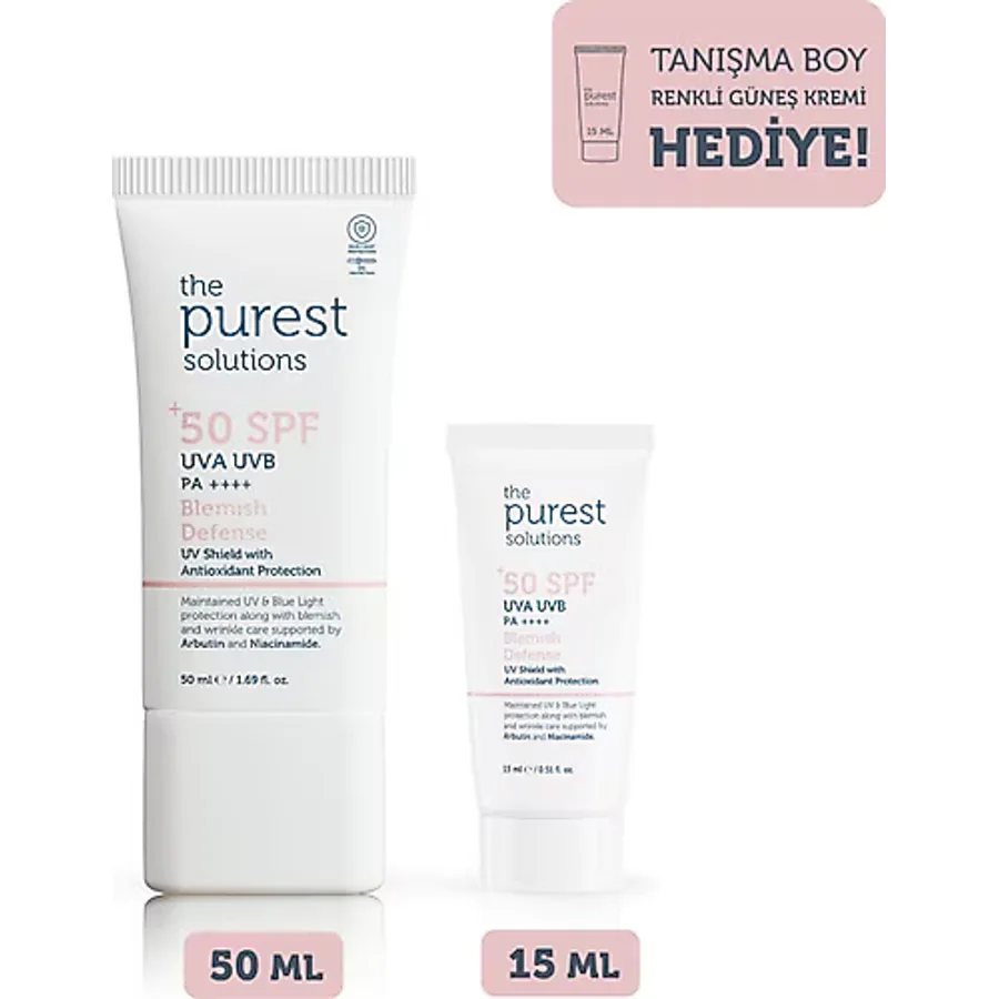 The Purest Solutions 50 ml SPF 50 Leke Karşıtı Renkli Güneş Kremi Cilt Bakım Seti 2 Parça