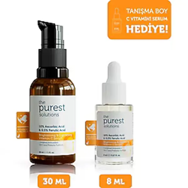 The Purest Solutions Canlandırıcı ve Antioksidan Etkili C Vitamini Serum Seti: 30 ml Serum + 8 ml Tanışma Boy