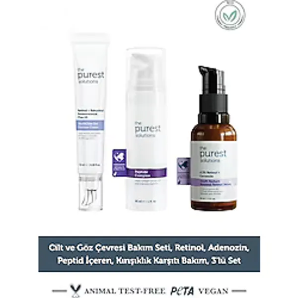 The Purest Solutions Cilt ve Göz Çevresi Bakım Seti, Retinol, Adenozin, Peptid Içeren, Kırışıklık Karşıtı Bakım,3'lü Set