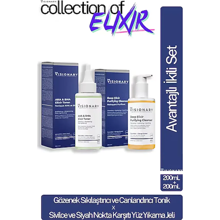 The Visionary 2'li Avantajlı Set Gözenek Sıkılaştırıcı ve Canlandırıcı Tonik & Akne, Siyah Nokta, Arındırıcı Temizleme Jeli