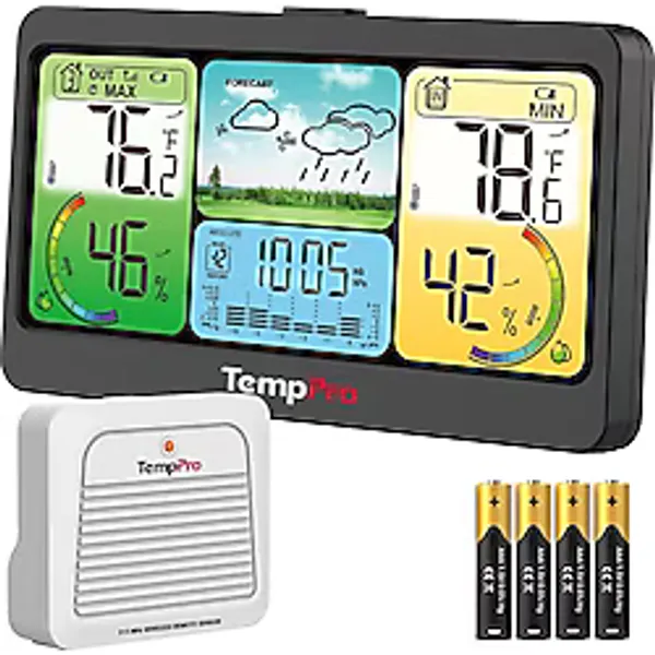 Thermopro TP280B 17.8 cm Ekranlı, Wi-Fi Destekli Akıllı Iç ve Dış Mekan Hava Tahmin Istasyonu ve Barometre (300M Menzilli Şarjlı Sensör) - Çok Renkli - Standart