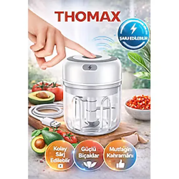 THOMAX Çok Amaçlı Şarjlı Otomatik 3 Bıçaklı Rondo Blender Doğrayıcı Gıda Ve Baharat Öğütücü