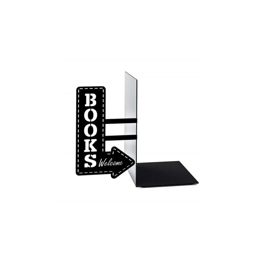 thorqtech Dekoratif Metal Kitap Tutucu Books Welcome Yön Tekli Figürlü Kitap Desteği Kitaplık Organizer
