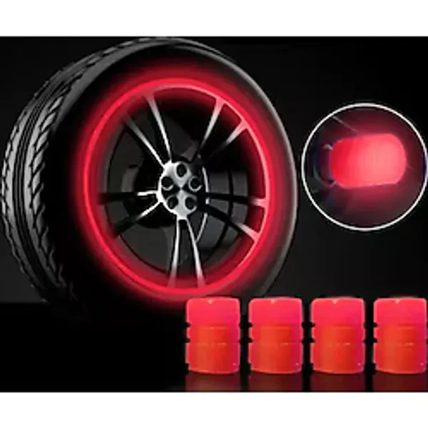THREESTEP Fosforlu Floresan Led Yeşil Pilsiz Araba Motorsiklet Lastik Sibop Kapaği (2 Adet) KIRMIZI